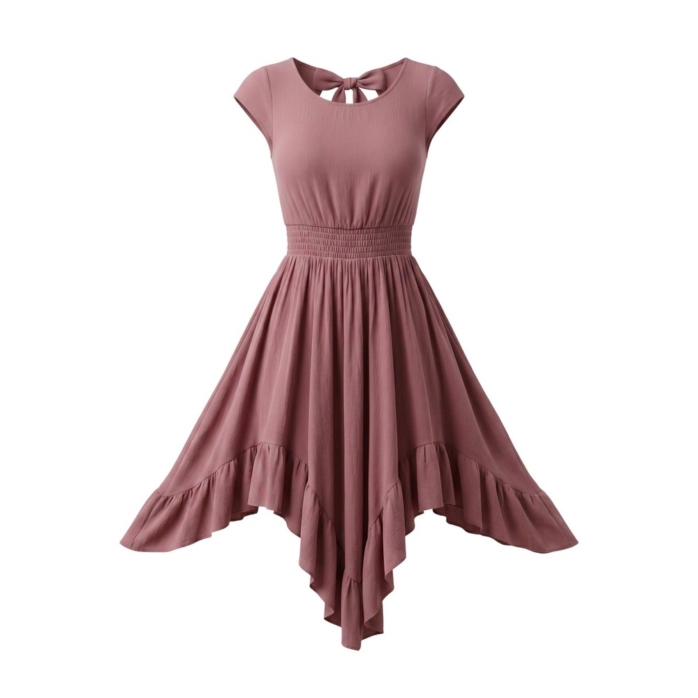 Joyfolie Girls Mauve Lace Back Handkerchief Hem Smocked Dress - Size 6